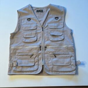 EUC Sanyou MENS Utility‎ Hunting Fishing Kaki Full Zip Vest Size XL (A3)